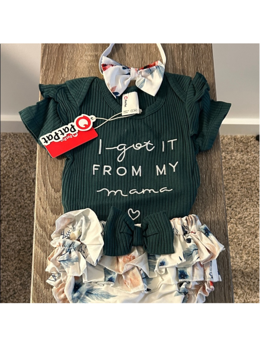 PatPat Green and White Kids Matching Set